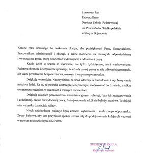 Życzenia Burmistrz Śmigla z okazji zakończenia roku szkolnego 2024/2025